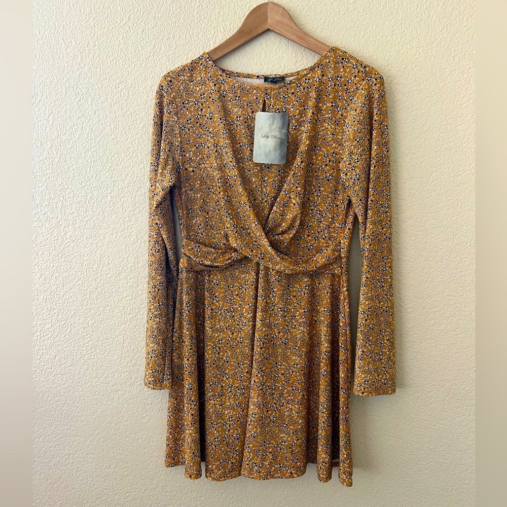 NWT Lily Rose Yellow Floral Wrap Dress Junior Large